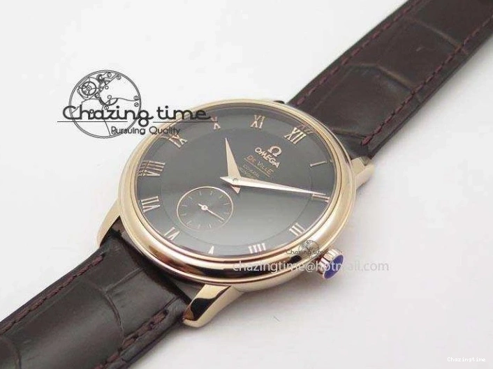 0422 TimelessDesign De Ville MK 1:1 Best Edition RG Black Dial On Black Leather Asian Seagull T1701 (Sec@6) 8236